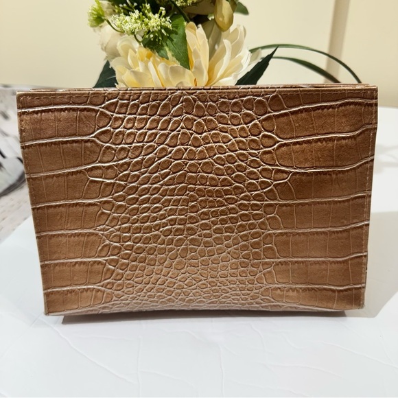 Handbags - Crocodile Embossed Bronze Makeup/Toiletries Bag